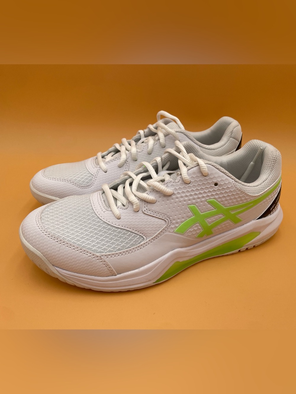 Size 8 Men Asics Gel-Dedicate 8 Pickleball Shoes White Lime Burst F960124